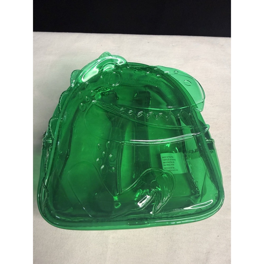 Bath & Body Works Green Mini Dino Backpack Acrylic Cosmetic Bag Dinosaur